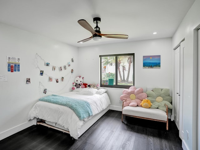 2708 NW 26th Cir, Boca Raton, FL 33431 - bedroom featuring wood finished floors, ceiling fan, baseboards, and recessed lighting