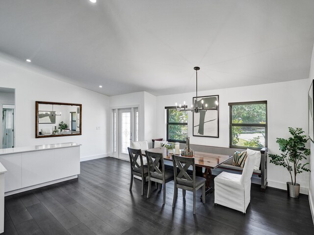 2708 NW 26th Cir, Boca Raton, FL 33431 - dining space with dark wood-type flooring, a chandelier, lofted ceiling, baseboards, and recessed lighting