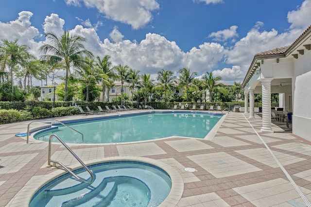 4006 Sequoia Pl W, Riviera Beach, FL 33410 - community pool featuring a hot tub, a patio area, and fence