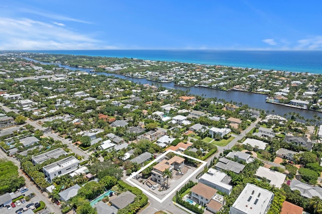 301 NE 7th Ave, Delray Beach, FL 33483 - aerial perspective of suburban area with property parcel outlined and a nearby body of water