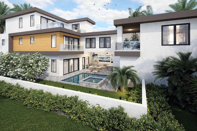 301 NE 7th Ave, Delray Beach, FL 33483 - back of house featuring stucco siding, a balcony, a patio area, and an outdoor pool