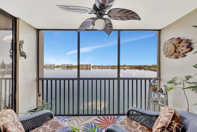 113 Lake Emerald Dr Unit 409, Oakland Park, FL 33309 - sunroom / solarium featuring ceiling fan and a water view