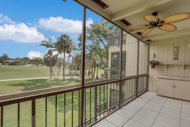 9109 SE Riverfront Ter Unit B, Jupiter, FL 33469 - unfurnished sunroom with ceiling fan and view of golf course