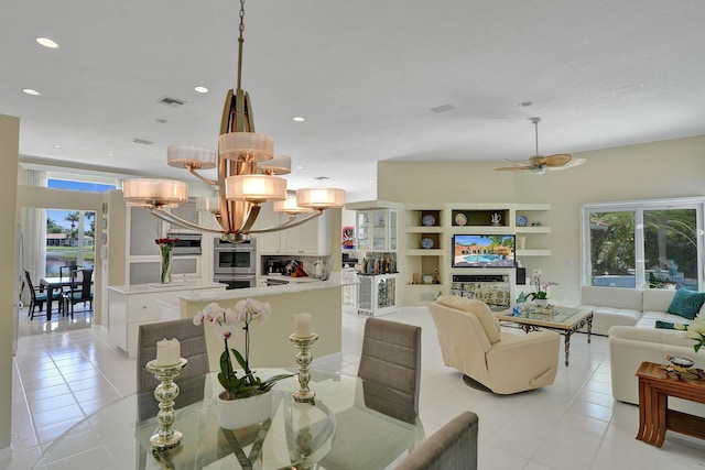 19262 Redberry Ct, Boca Raton, FL 33498 - dining area with plenty of natural light, light tile patterned floors, a chandelier, recessed lighting, and a ceiling fan