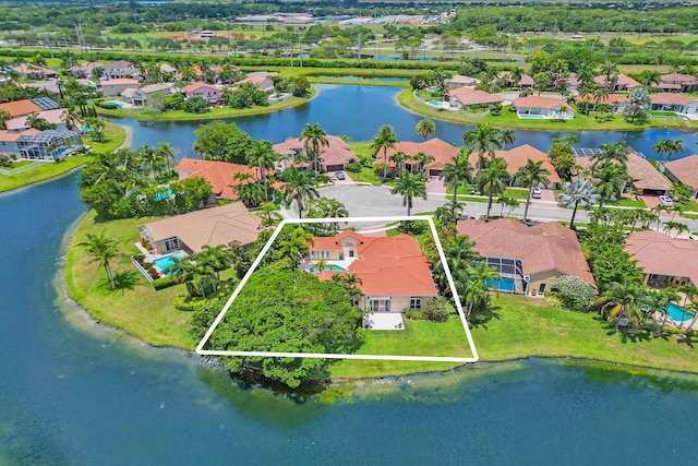 19262 Redberry Ct, Boca Raton, FL 33498 - aerial view of residential area with property parcel outlined and a nearby body of water