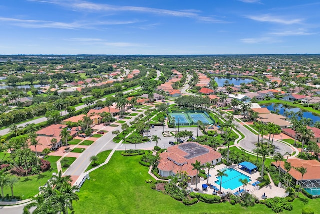 19262 Redberry Ct, Boca Raton, FL 33498 - aerial perspective of suburban area with a pool and a large body of water