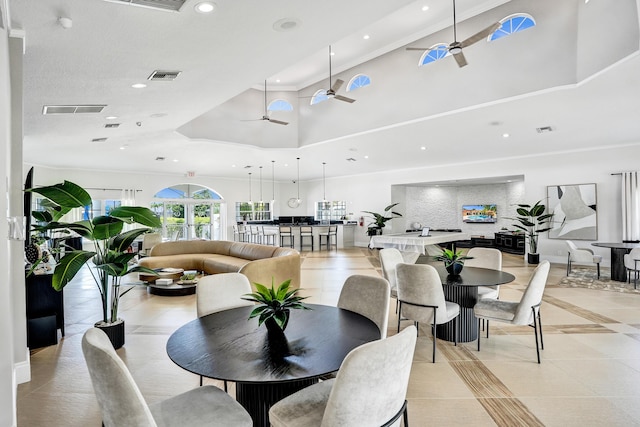19262 Redberry Ct, Boca Raton, FL 33498 - dining area featuring recessed lighting, light tile patterned flooring, and ceiling fan