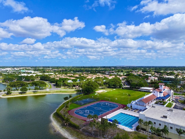 aerial view of a nearby body of water