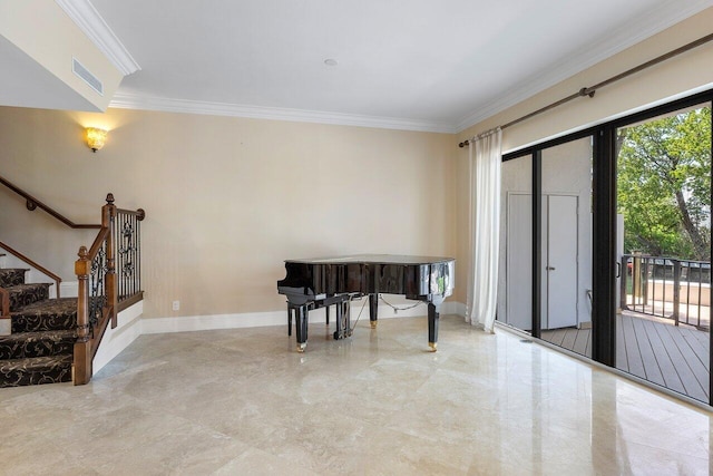 4401 N Ocean Blvd Unit 12, Boca Raton, FL 33431 - entrance foyer with crown molding, stairs, and baseboards