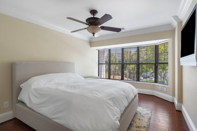 4401 N Ocean Blvd Unit 12, Boca Raton, FL 33431 - bedroom featuring ornamental molding, hardwood / wood-style floors, baseboards, and ceiling fan