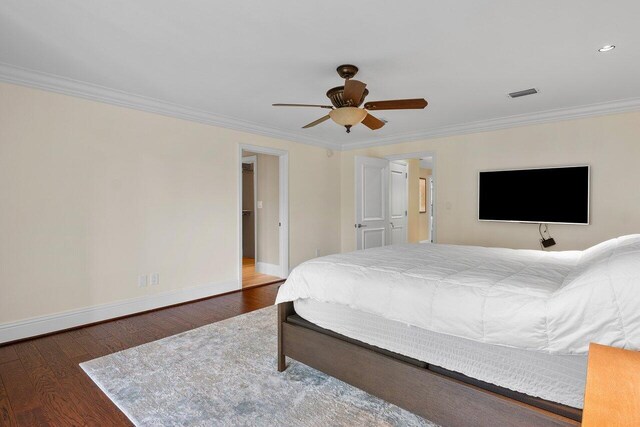 4401 N Ocean Blvd Unit 12, Boca Raton, FL 33431 - bedroom with wood finished floors, ornamental molding, baseboards, and a ceiling fan