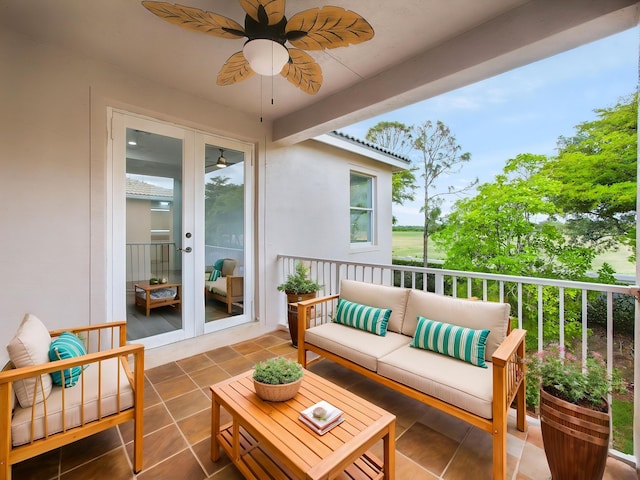 7285 Via Luria, Lake Worth, FL 33467 - balcony with ceiling fan, french doors, and an outdoor living space