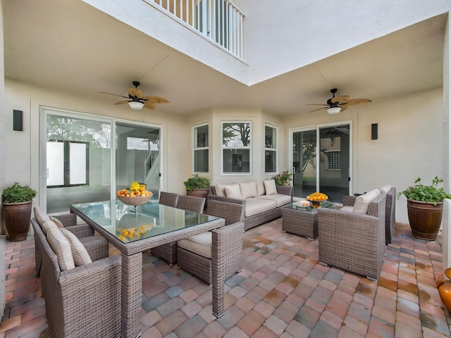 7285 Via Luria, Lake Worth, FL 33467 - view of patio with outdoor dining space, an outdoor hangout area, and a ceiling fan