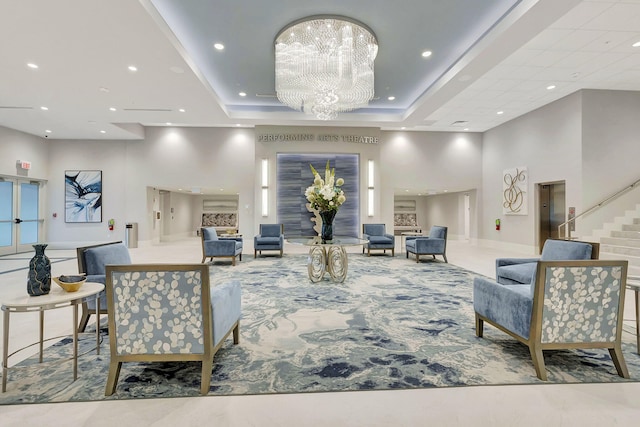 6235 Kings Gate Cir Unit C, Delray Beach, FL 33484 - lobby with recessed lighting, stairs, and a high ceiling