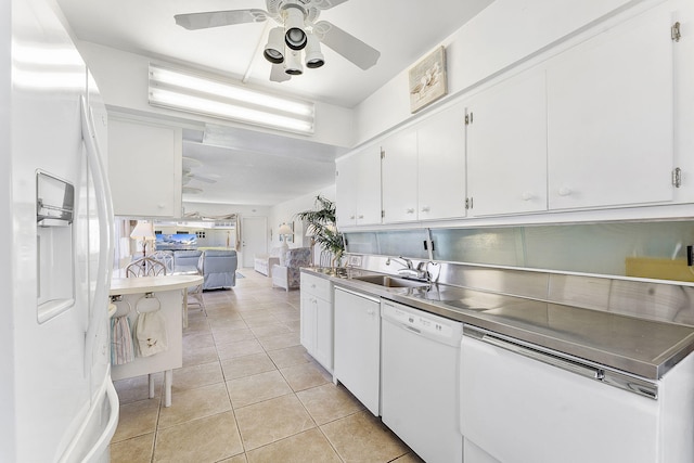 1470 S Ocean Blvd Unit 1201, Lauderdale By The Sea, FL 33062 - kitchen featuring white appliances, a ceiling fan, a sink, and stainless steel counters