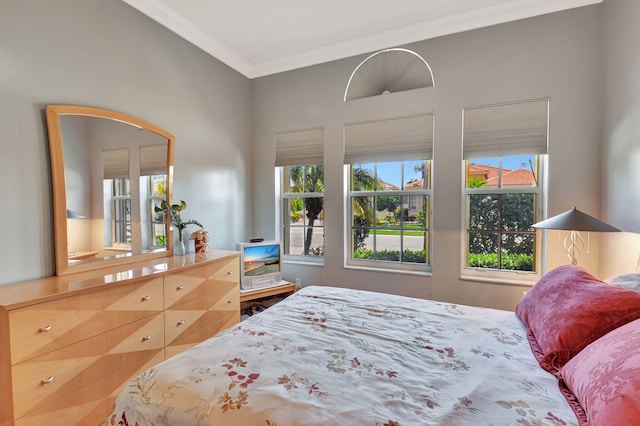 bedroom with crown molding