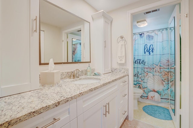 2724 N Garden Dr Unit 302, Lake Worth, FL 33461 - bathroom with vanity, toilet, a shower with curtain, and tile patterned flooring