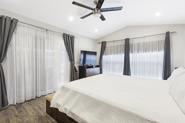 5143 NW 12th Ln, Deerfield Beach, FL 33442 - bedroom with lofted ceiling, wood finished floors, a ceiling fan, and recessed lighting