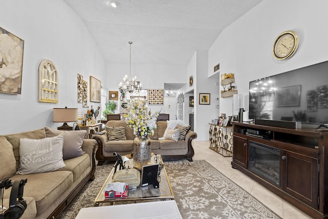 3646 English D Rd Unit D, Lake Worth, FL 33467 - living area featuring high vaulted ceiling, light tile patterned floors, and a chandelier