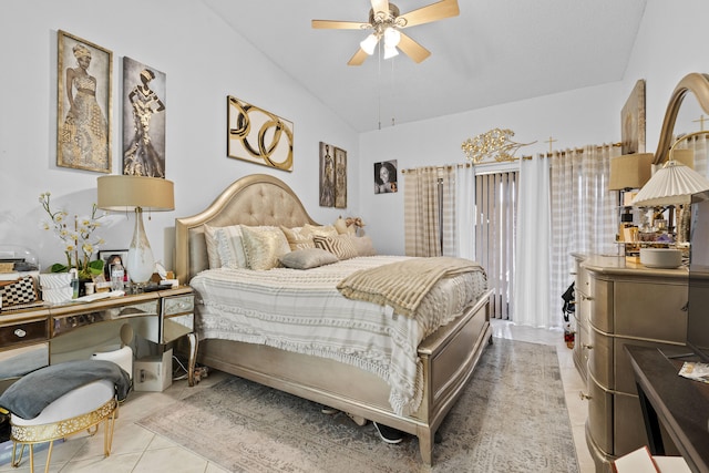 3646 English D Rd Unit D, Lake Worth, FL 33467 - bedroom featuring vaulted ceiling, tile patterned floors, and a ceiling fan