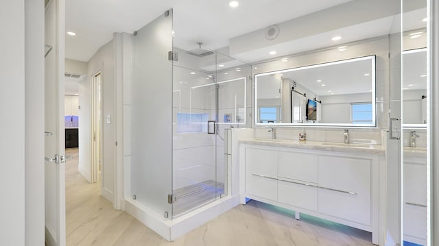 5100 Dupont Blvd Unit 7E, Fort Lauderdale, FL 33308 - full bath with a stall shower, double vanity, and recessed lighting