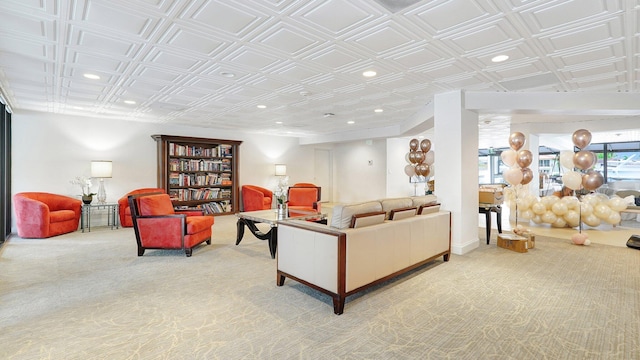 5100 Dupont Blvd Unit 7E, Fort Lauderdale, FL 33308 - living area featuring carpet, an ornate ceiling, and recessed lighting