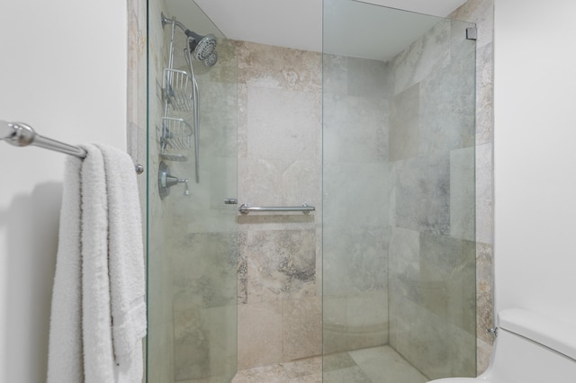 full bathroom with toilet and a shower stall
