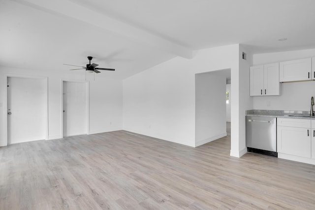 907 Skylark Dr, Fort Pierce, FL 34982 - unfurnished living room featuring a sink, ceiling fan, light wood-type flooring, and baseboards