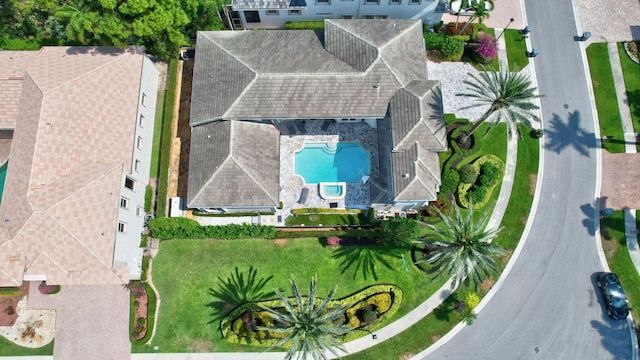 drone / aerial view of a pool area