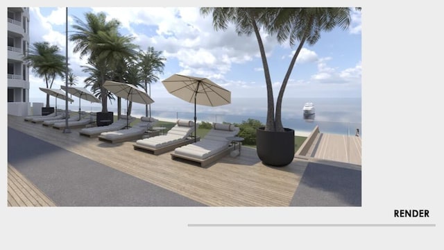 view of patio / terrace with a water view