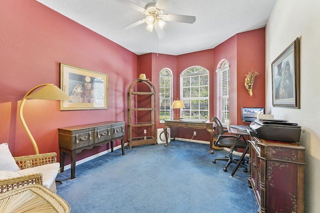 4911 Tropical Garden Dr, Boynton Beach, FL 33436 - carpeted office featuring a ceiling fan and a textured ceiling