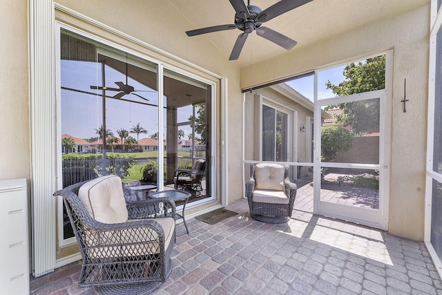 4911 Tropical Garden Dr, Boynton Beach, FL 33436 - sunroom / solarium featuring ceiling fan and healthy amount of natural light