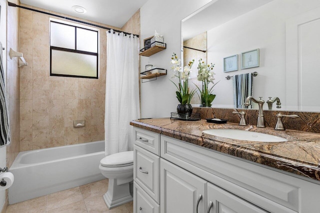 507 SW 17th St, Fort Lauderdale, FL 33315 - bathroom with toilet, vanity, tile patterned floors, and shower / bath combination with curtain
