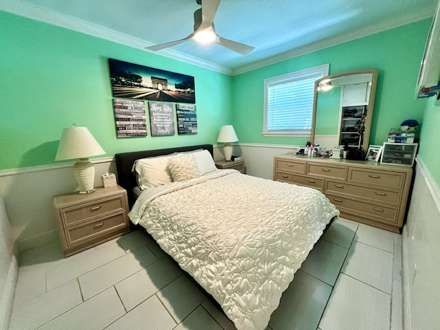 1119 S Ridge St, Lake Worth, FL 33460 - bedroom with ornamental molding, light tile patterned floors, and ceiling fan