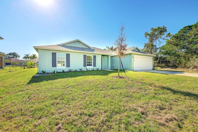 5800 NW Whitecap Rd, Port Saint Lucie, FL 34986 - ranch-style home featuring driveway, an attached garage, a front yard, and stucco siding