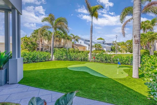 view of yard featuring an area to practice putting