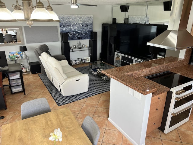 living room with light tile patterned floors