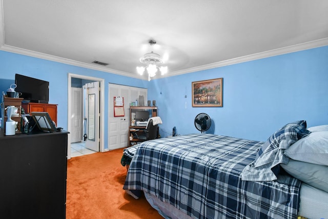1402 SE Buckingham Ter, Port Saint Lucie, FL 34952 - bedroom with light carpet, ornamental molding, an office area, and a closet