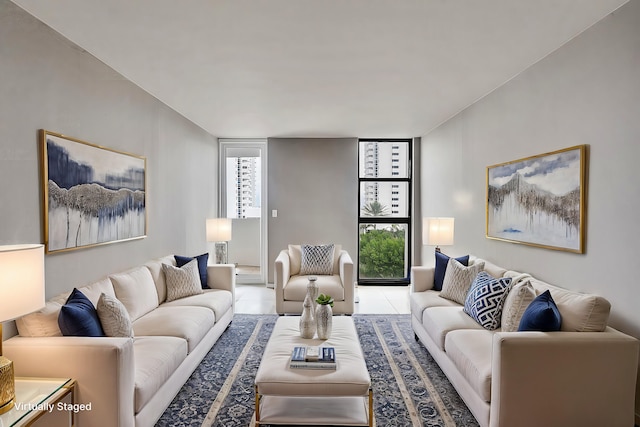 view of tiled living room