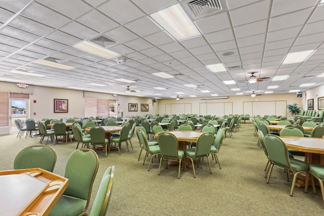 15365 Lakes Of Delray Blvd Unit 106, Delray Beach, FL 33484 - carpeted dining room featuring ceiling fan and a drop ceiling