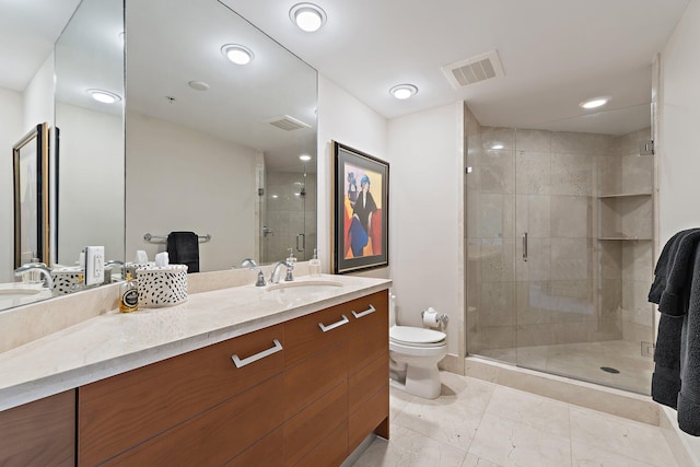 3610 Gardens Pkwy Unit 403A, Palm Beach Gardens, FL 33410 - full bathroom with toilet, a stall shower, vanity, and recessed lighting