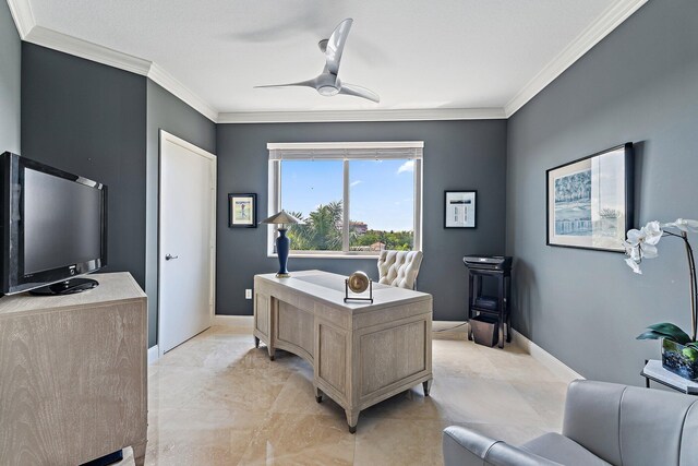 3610 Gardens Pkwy Unit 403A, Palm Beach Gardens, FL 33410 - office space with crown molding, a ceiling fan, and baseboards