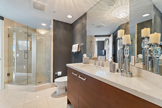 3610 Gardens Pkwy Unit 403A, Palm Beach Gardens, FL 33410 - full bathroom with toilet, a stall shower, vanity, and tile patterned floors