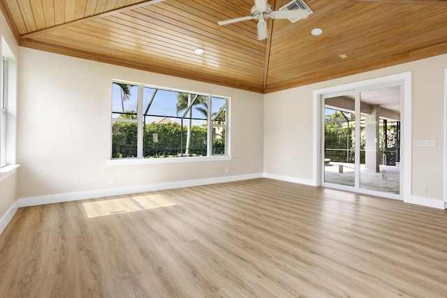 3333 Southern Cay Dr, Jupiter, FL 33477 - spare room featuring wood ceiling, a ceiling fan, baseboards, wood finished floors, and lofted ceiling