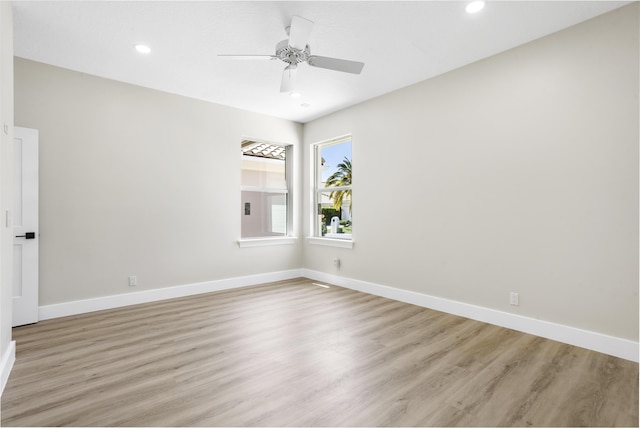 3333 Southern Cay Dr, Jupiter, FL 33477 - spare room featuring a ceiling fan, light wood-type flooring, baseboards, and recessed lighting