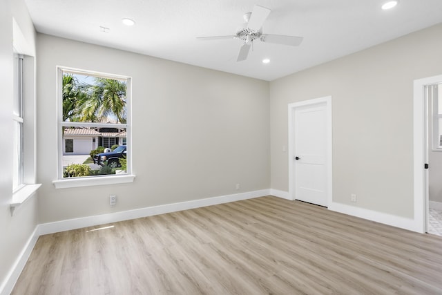 3333 Southern Cay Dr, Jupiter, FL 33477 - unfurnished room featuring light wood-style floors, a ceiling fan, recessed lighting, and baseboards
