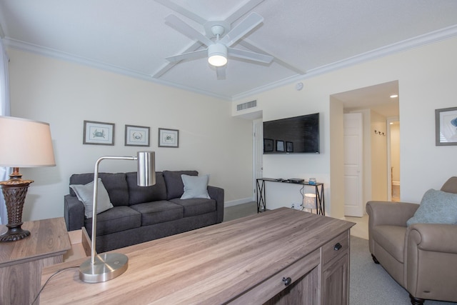 3230 S Ocean Blvd Unit D511, Palm Beach, FL 33480 - carpeted living area with a ceiling fan and crown molding