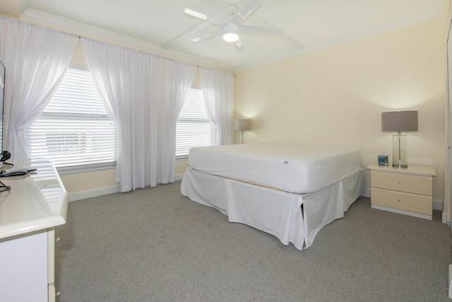 3230 S Ocean Blvd Unit D511, Palm Beach, FL 33480 - bedroom with light colored carpet, ornamental molding, baseboards, and ceiling fan