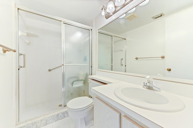 302 Knotty Pine Cir Unit D-1, Greenacres, FL 33463 - bathroom featuring a shower stall, toilet, vanity, and tile patterned flooring