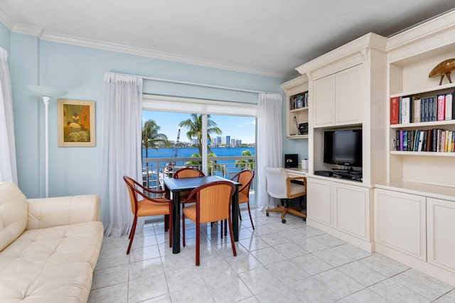 250 Bradley Pl Unit 408, Palm Beach, FL 33480 - dining space with crown molding and light tile patterned flooring